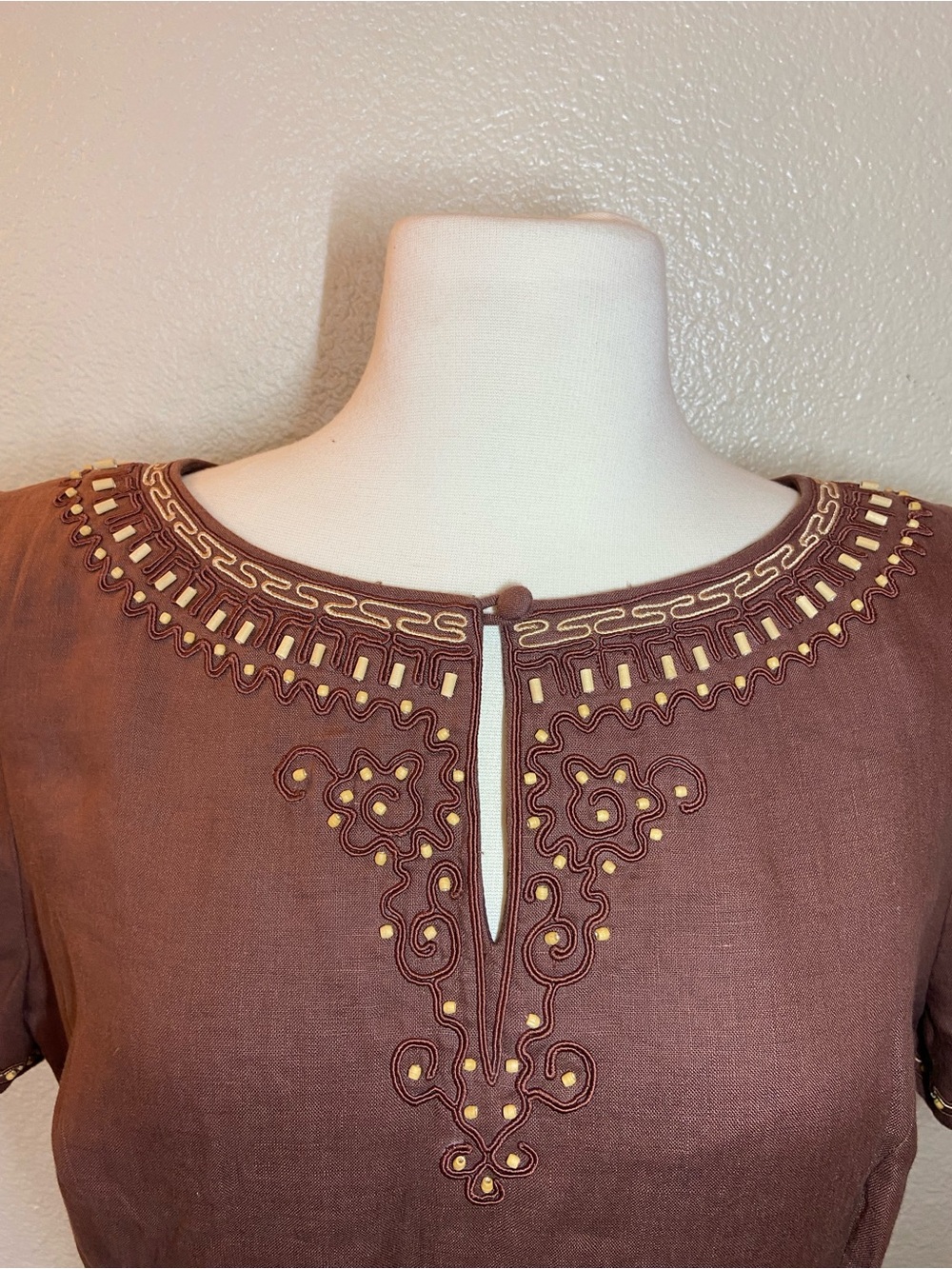 MAGGY LONDON, Women's Brown Short-Sleeve maxi Dress, size:10 100%linen - Picture 4 of 10